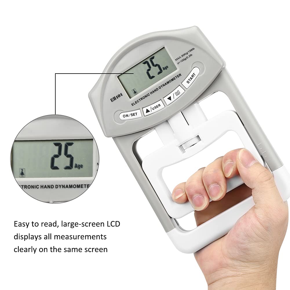 Dinamómetro de Fuerza Electrónico Probador de Fuerza Agarre Manual Medidor Agarre Dinamómetro Mano Digital LCD Grande Registros Memoria Ajustables con