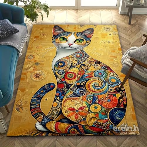 Tapis de salon doux imprimé chat 3D grand tapis de sol antidérapant moderne