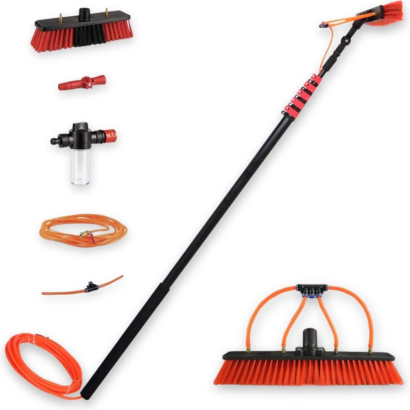 Solarpanel-Reinigungsbürsten-Set, Teleskop-Reinigungsstange, wasserbetriebener Teleskopstab, verstellbare Teleskopstange, kommt mit T-förmigem Bürstenkopf, Rakel und Reinigungsmittelflasche (55 cm