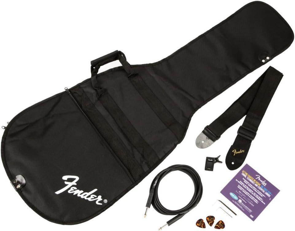 Squier by Fender Affinity Stratocaster Beginner Electric Guitar Pack with Fender FM 10G Amplifier, Clip-On Tuner, Cable, Strap, Picks, and gig bag - Black
