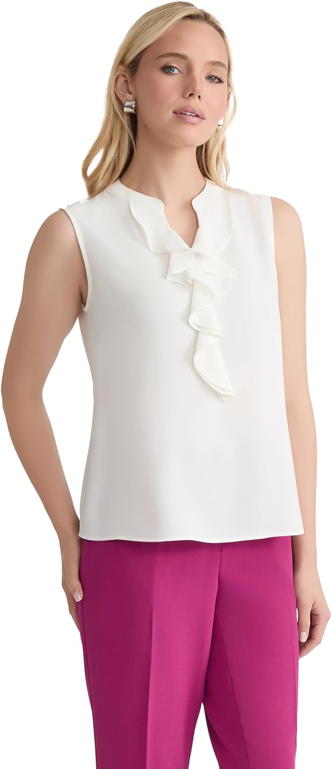 Kasper Womens Sleeveless Ruffle Front Top - Image 3