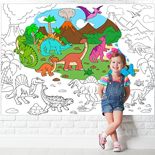 Image of Dinosaur Giant Coloring Poster for Kids Large Coloring Tablecloth Drawing Roll Paper Books Sheets Page Huge Table Cover Art Crafts for Wall Classroom Home Gift Birthday Party Supplies Decoration