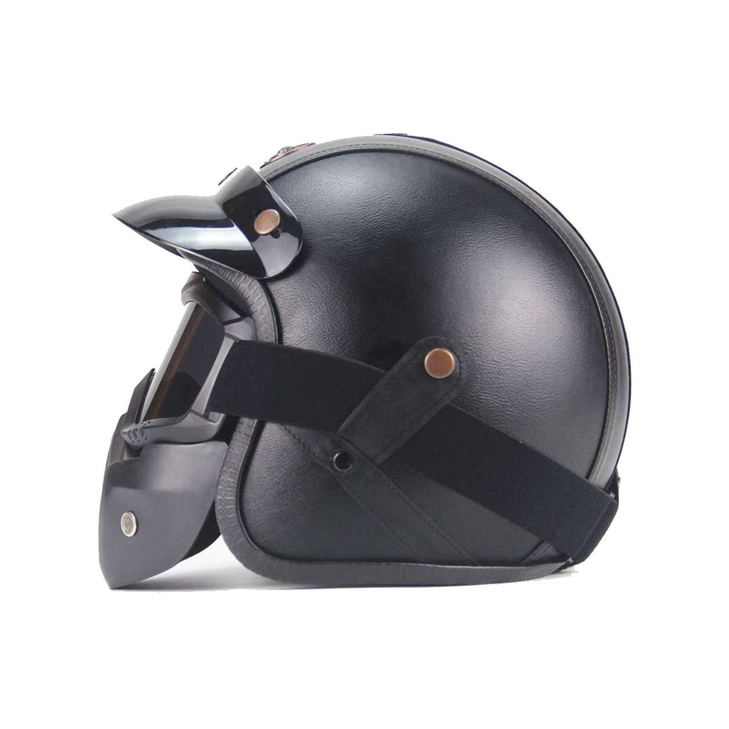Demi-casque Moto Vintage Homologué ECEDOT - Style Jet Avec Lunettes - Pour Scooter, Mobylette - Taille S à 2XL - Homme Et Femme