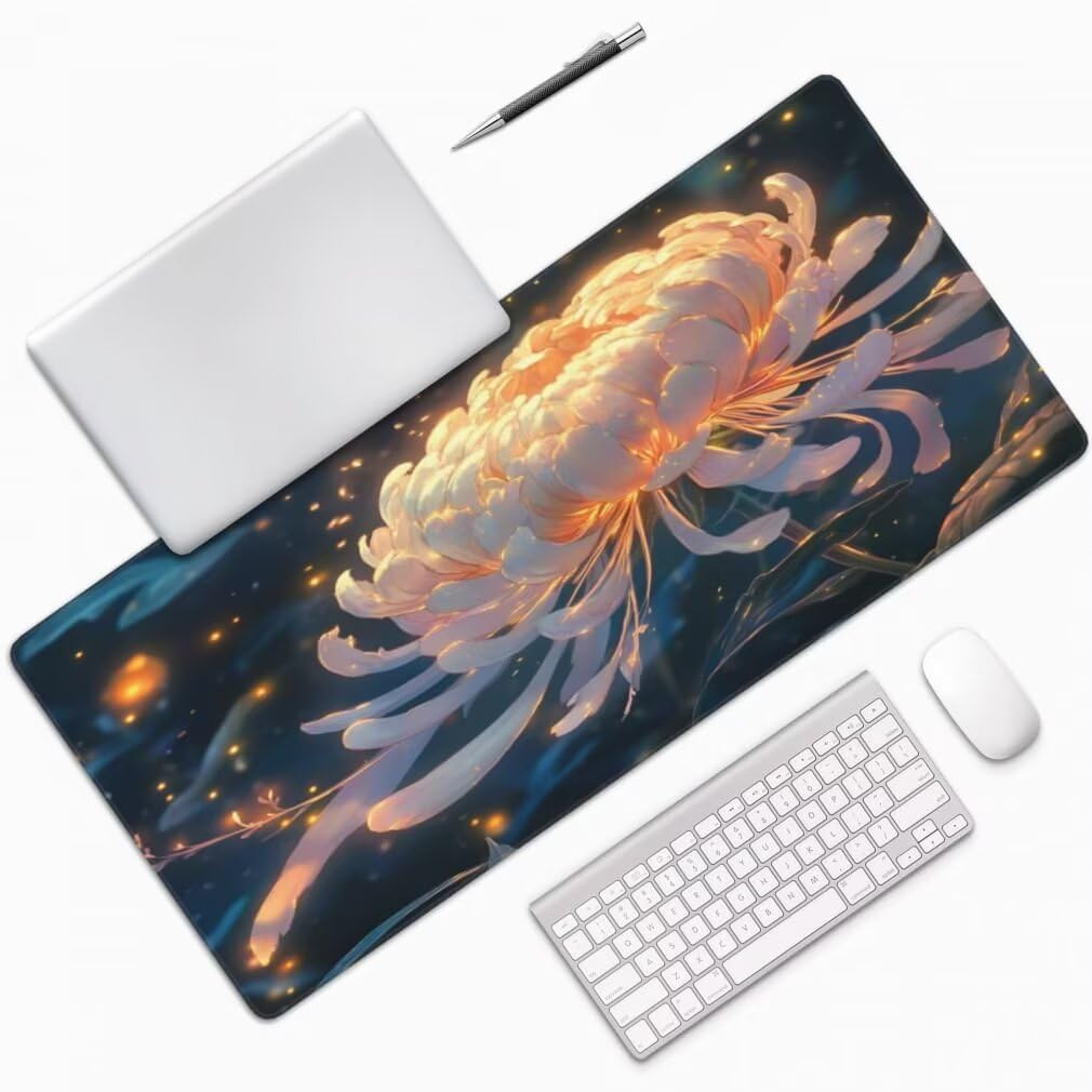 Tappetino Mouse XXL 1000x500mm Crisantemo Grande Mouse Pad, Tappetino Scrivania Grande Mousepad Gaming con Bordi Cuciti, Tappeto Scrivania con Base Antiscivolo per Ufficio e Casa (Onirico) -MP1556