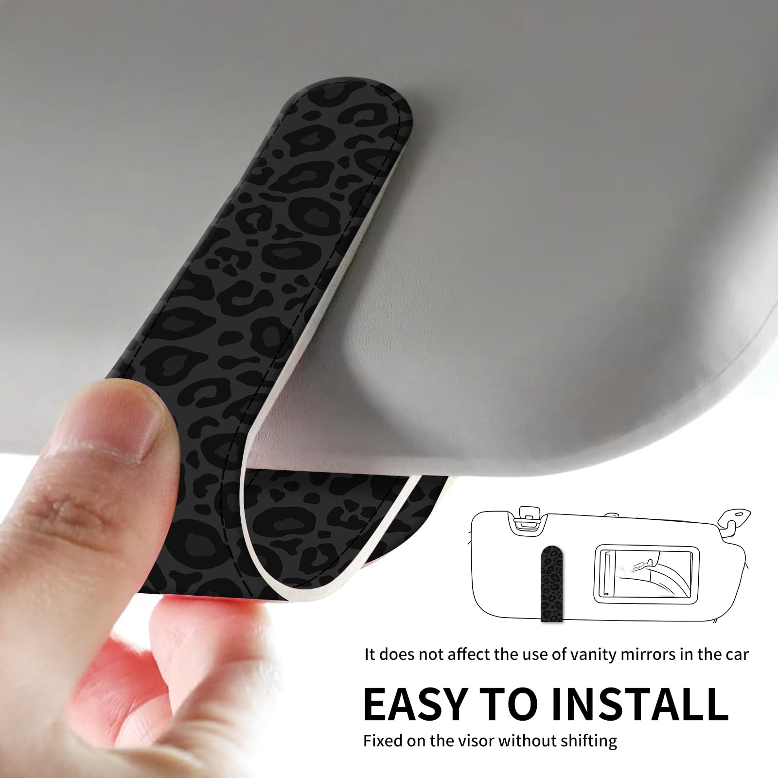 Porta occhiali da sole magnetico in pelle per visiera parasole auto, grazioso gancio per occhiali, biglietti, biglietti, accessori universali per interni auto, per SUV, pickup, camion, nero