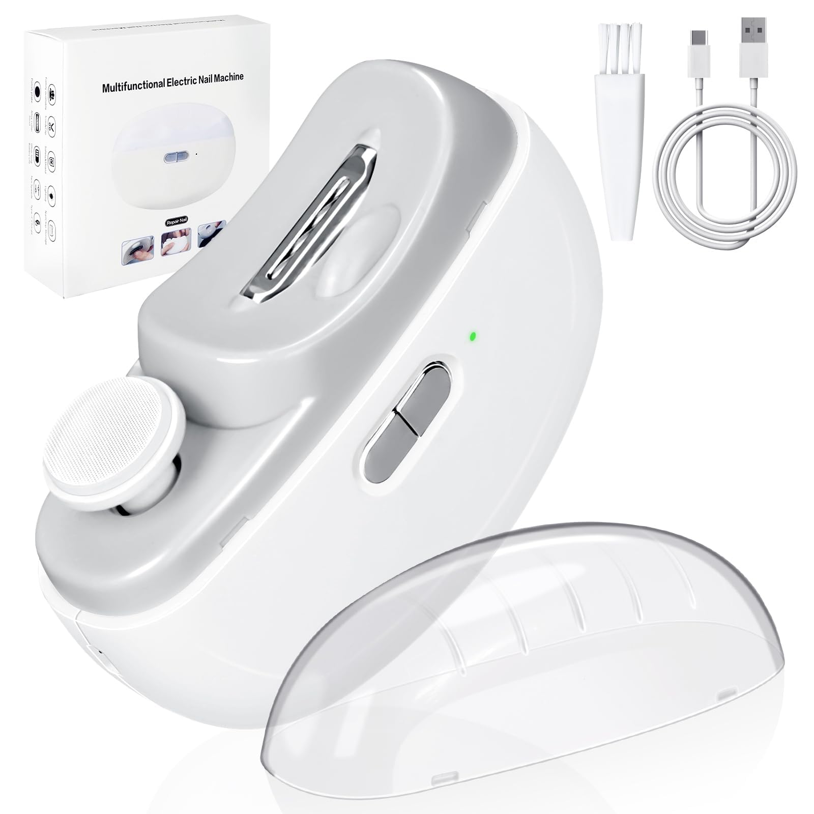 Electric Nail Clipper with LED USB 2 in 1 Electric Nail Clippers File with 2 Speeds Anti-splash Electric Nail Trimmer with Nail Dust Bin Safe Electric Nail Clipper for Baby, Adult