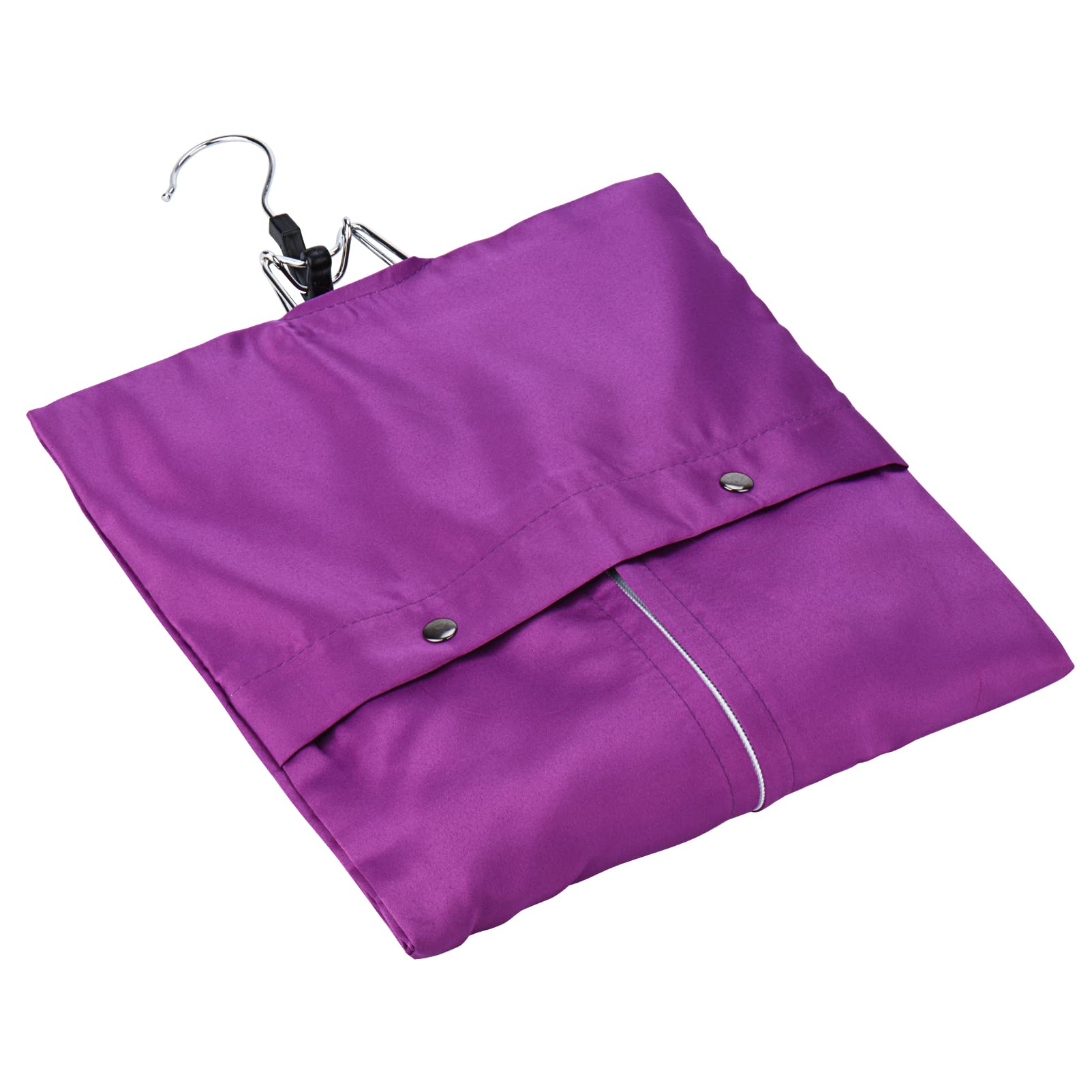 Satin Perücken Aufbewahrungsbeutel Haarverlängerungen Tasche mit Holz Aufhänger Haken Set (60x29cm, Lila 5*Taschen+5*Aufhänger)
