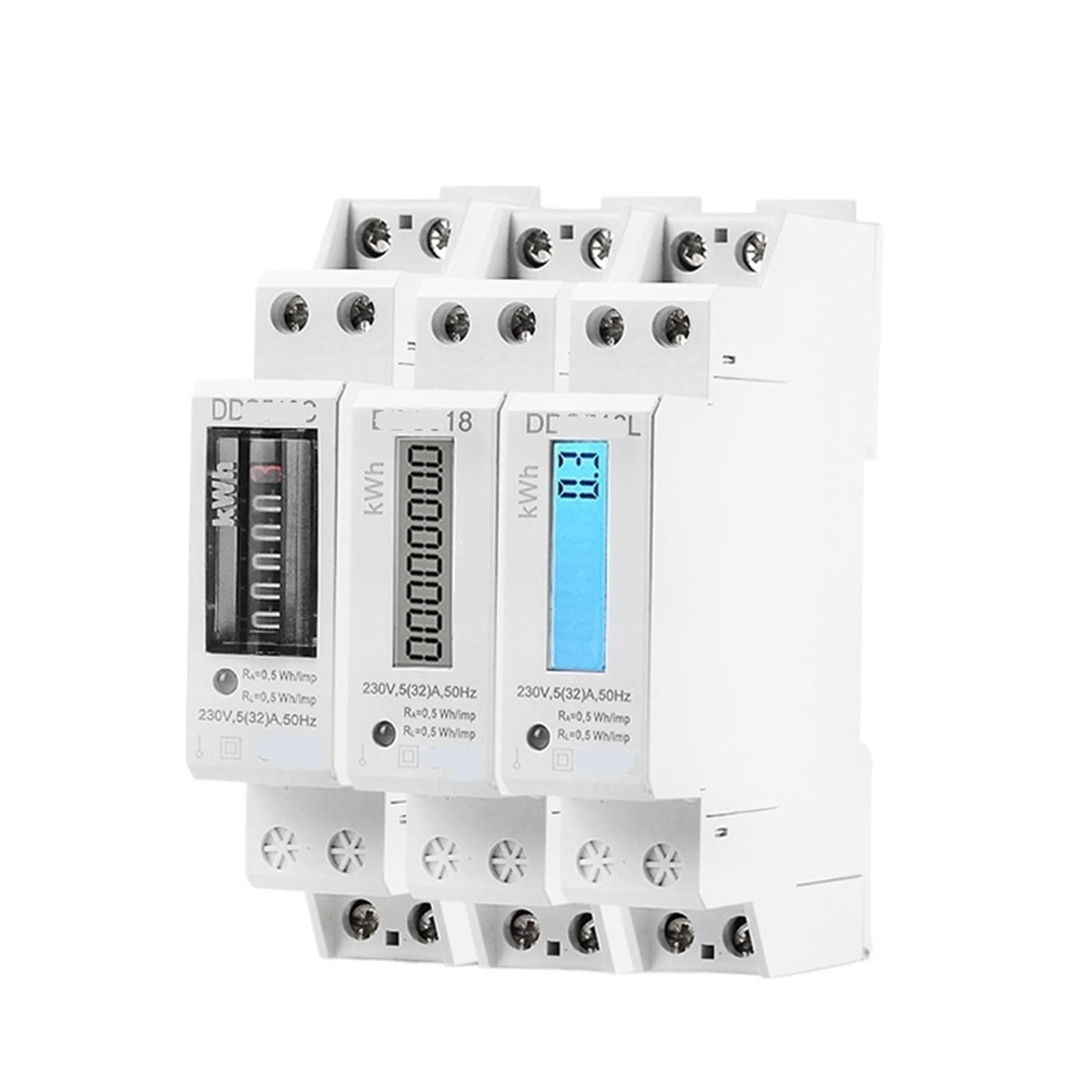 PXQCHAVLN Single Phase Two Wire LCD Backlit Wattmeter Power Consumption Watt Energy Meter AC 5-32A 230V 50Hz Electric Din Rail Mount(DDS518 Digital)