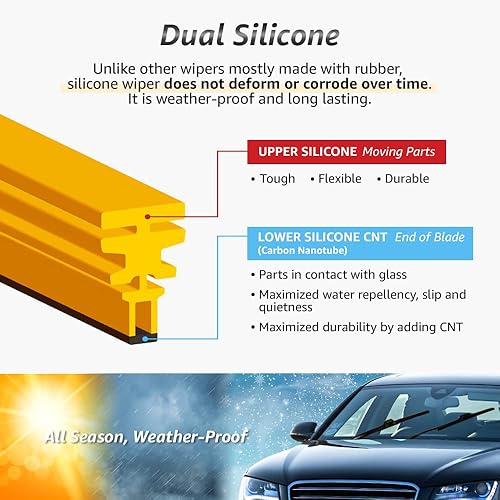 Miniatura 4 de Kimblade Nano Limpiaparabrisas de 3 generación, 26 + 18 pulgadas para todas las estaciones, juego de 2 y paquete de limpieza, repelente al agua,