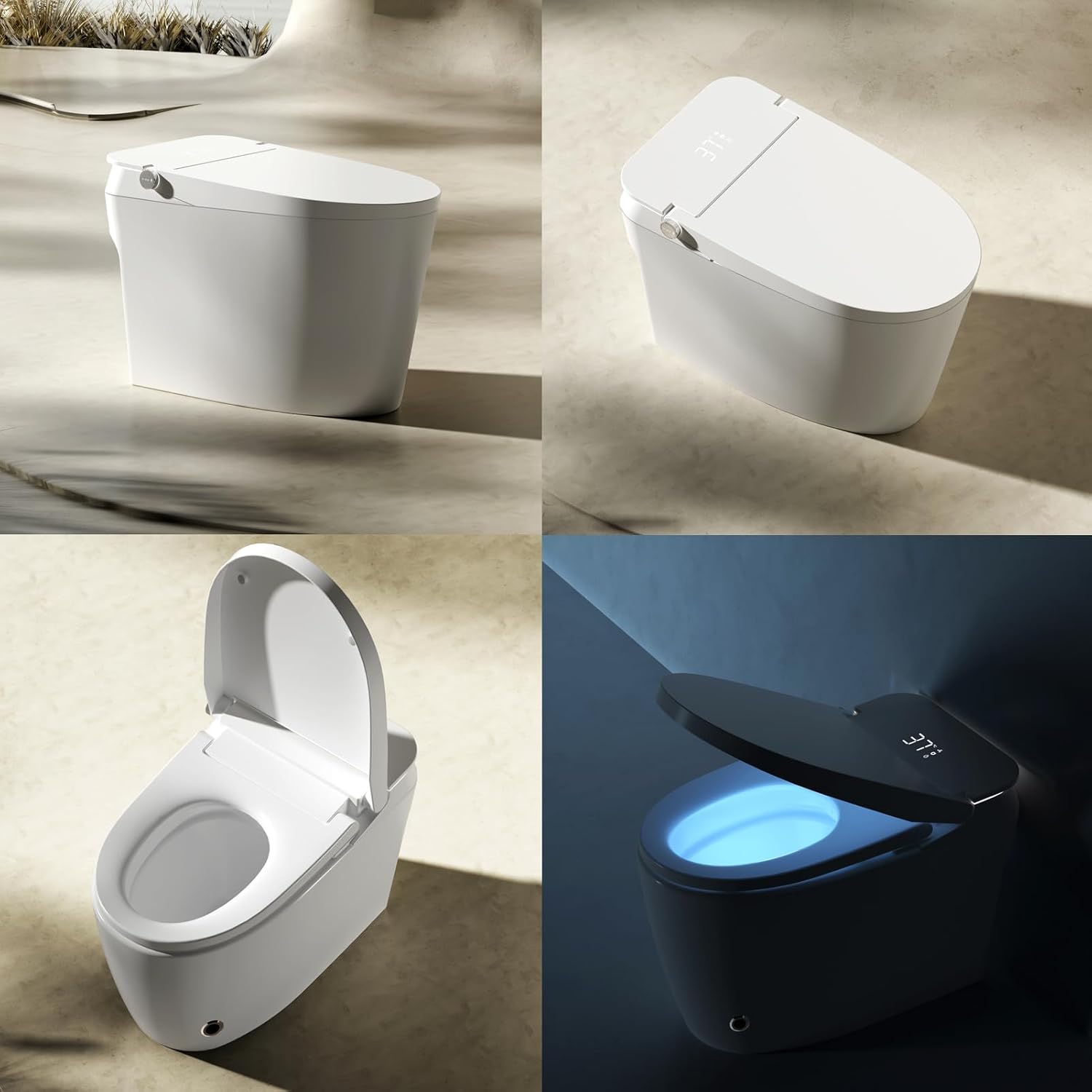 Modern Smart Toilet with Bidet Built In, One Piece Tankless Toilet with Auto Open/Close Lid, Heated Seat, Warm Air Dry, Night Light, Remote Control (Elongated White)