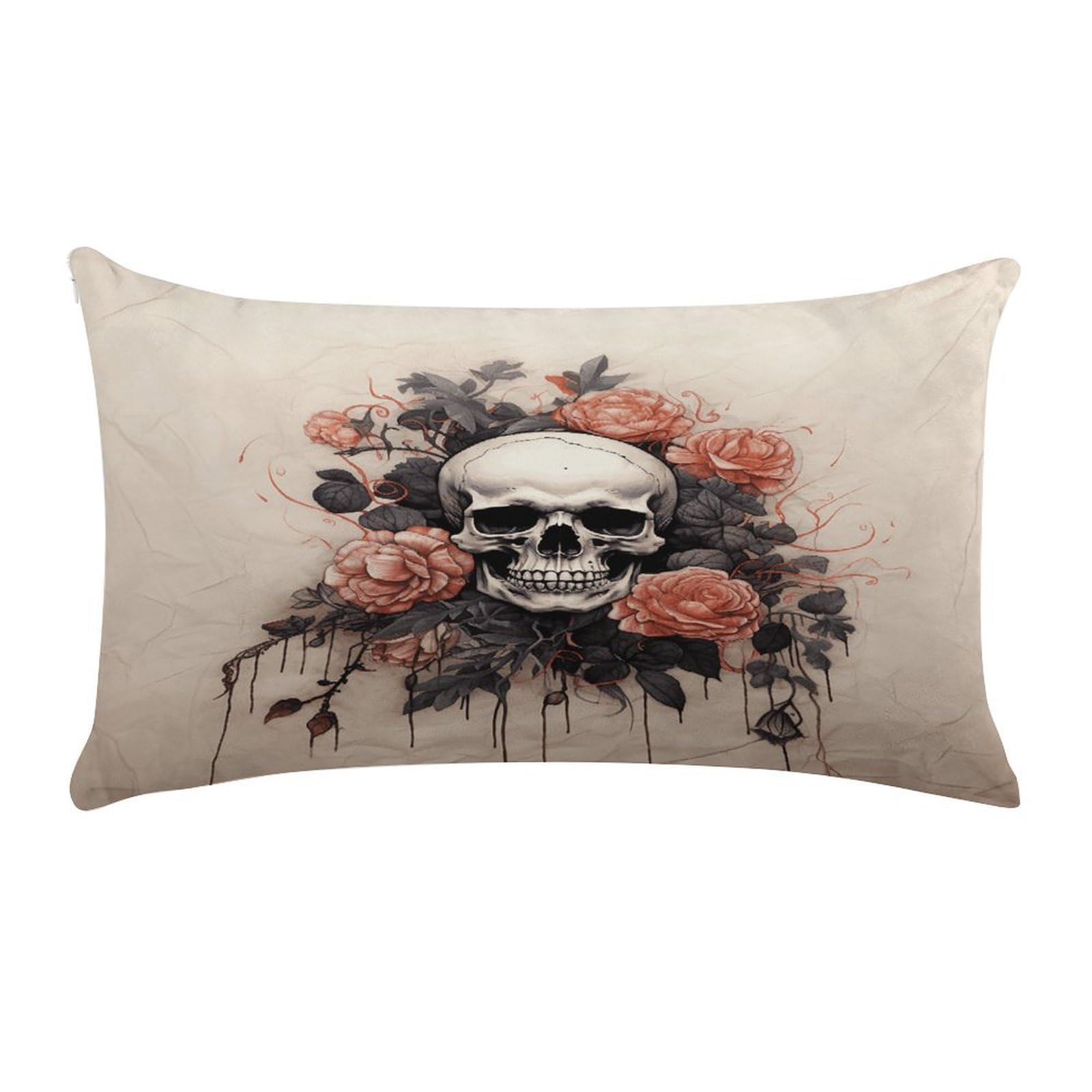 MUSM Ancient Skull and Flowers Throw Pillow Cover Rectangle Short Plush Pillowcase Soft Luxury Decorative Lumbar Throw Pillow Case with Zipper Short Plush Cushion Cases 12 X 20 Inch