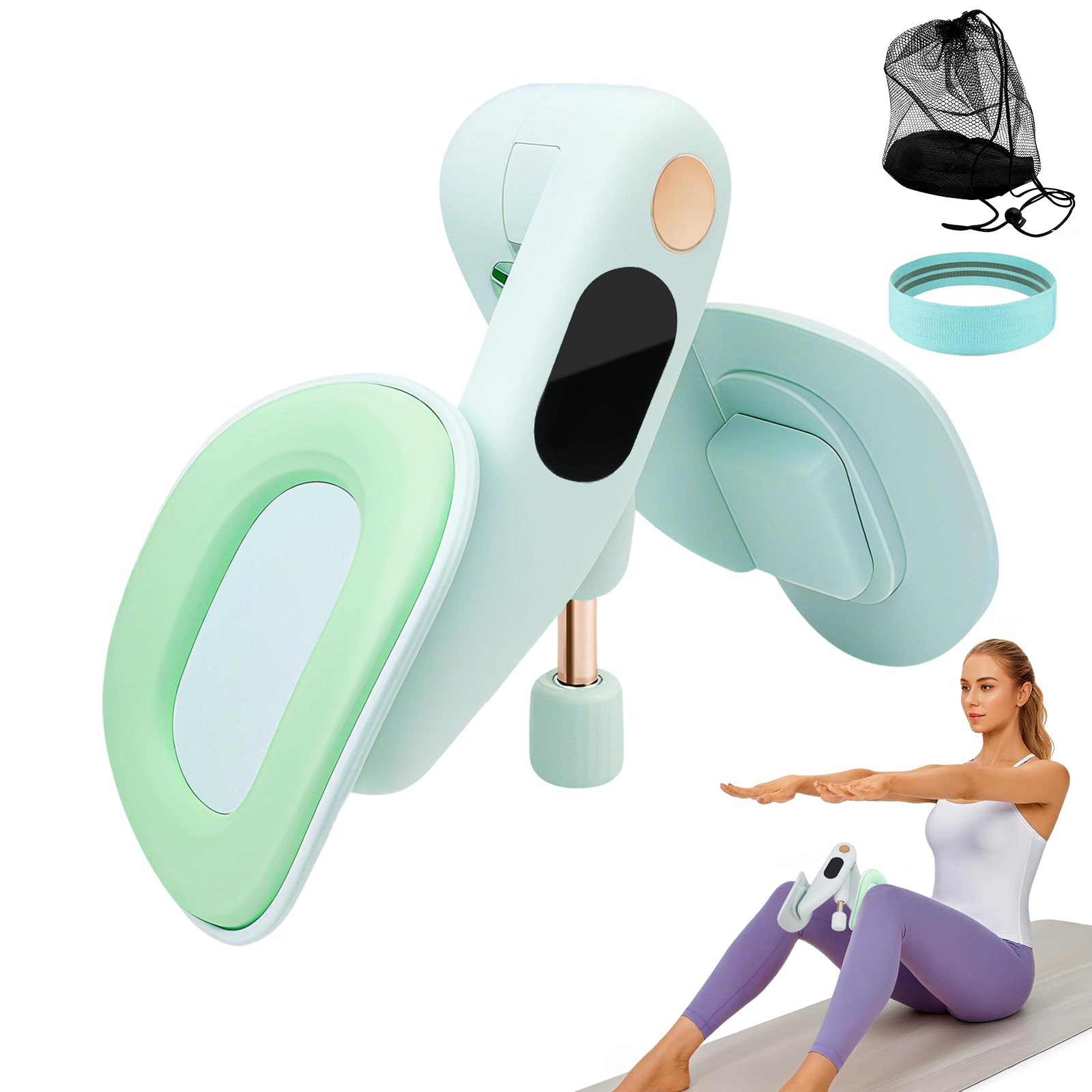 Oberschenkeltrainer, Beckenbodentrainer für Frau - Anti-Rutsch & 360° Rotation Beckenboden Trainingsgerät mit Widerstandsbänder, Beckenboden Trainer für Hüfttraining, Beintrainer, Armtraining