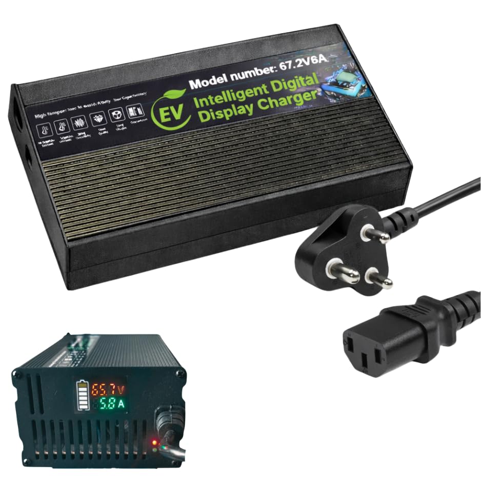 Image of 60V 6A Lithium-Ion Battery Charger with Voltage & Ampere Display | Auto Cut-Off @ 67.2V | Compatible with All 60V Electric Scooters Battery - Okinawa, Battre, Kinetic, PureEV, Benling, Hop & More