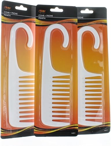 Lote de 3 peines desenredantes blancos para peluquería de dientes anchos