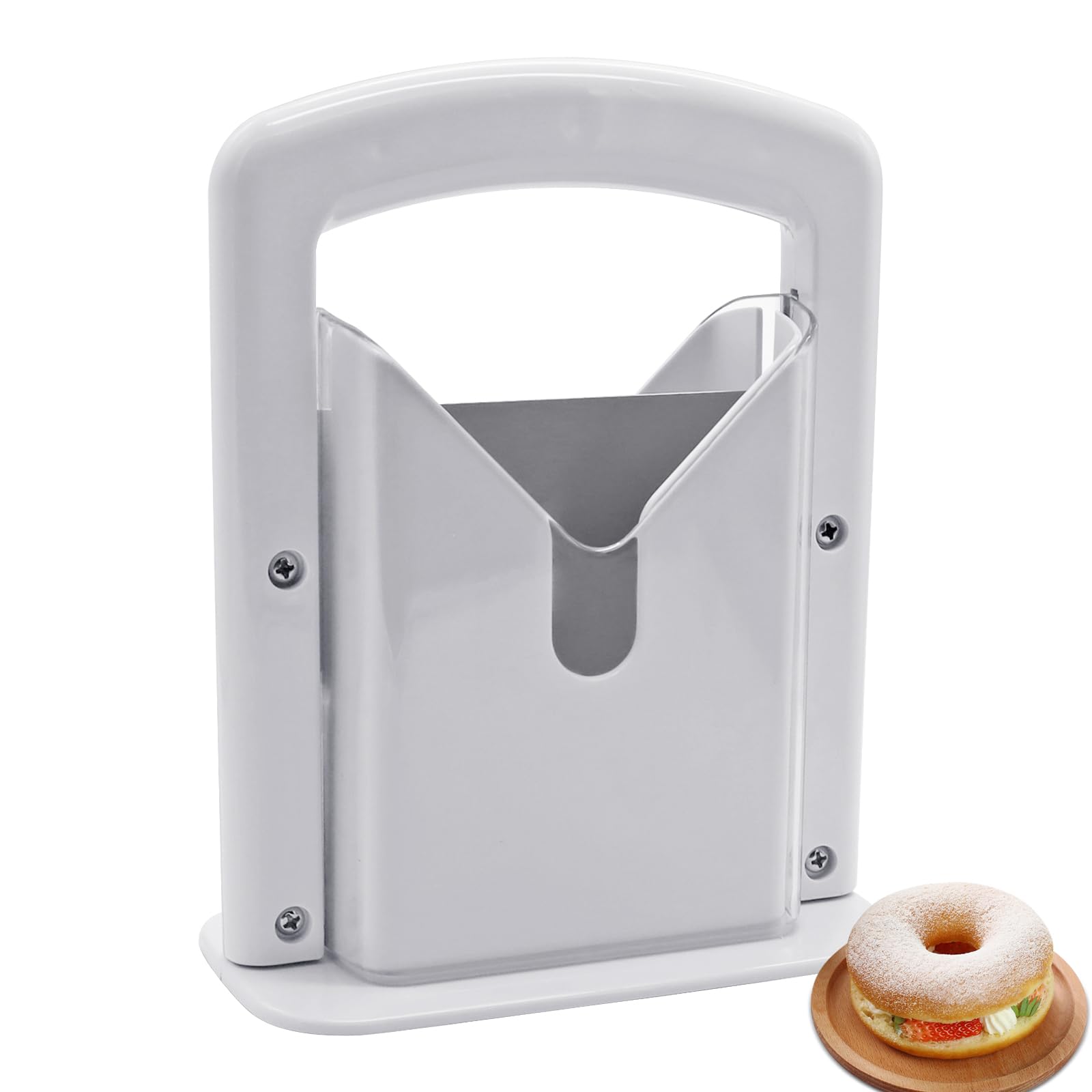 Bagel Slicer, Viceda Stainless Steel Bread Slicer, Safety Handle, Non-Stick Blade, Multipurpose Cutter for Bagels, Bread, Toast, Muffins, Portable, Easy Clean Precision Cutter, Kitchen Tool (White)