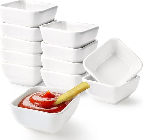 BPFY Paquete de 12 cuencos de cerámica de 3 onzas, cuencos de salsa de inmersión entretenidos para cocina, comedor, condimentos blancos para servir