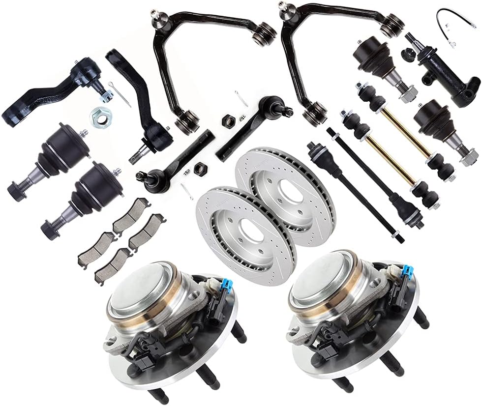 OCPTY - New 19-Piece For Chevy Silverado 1500 Suburban 1500 Tahoe Sierra (2)Wheel Hub (2)Brake Rotor Pad (2)Upper Control Arm (4)Ball Joint (1)Idler Arm (1)Bracket (1)Pitman Arm (4)Tie Rod (2)Sway Bar