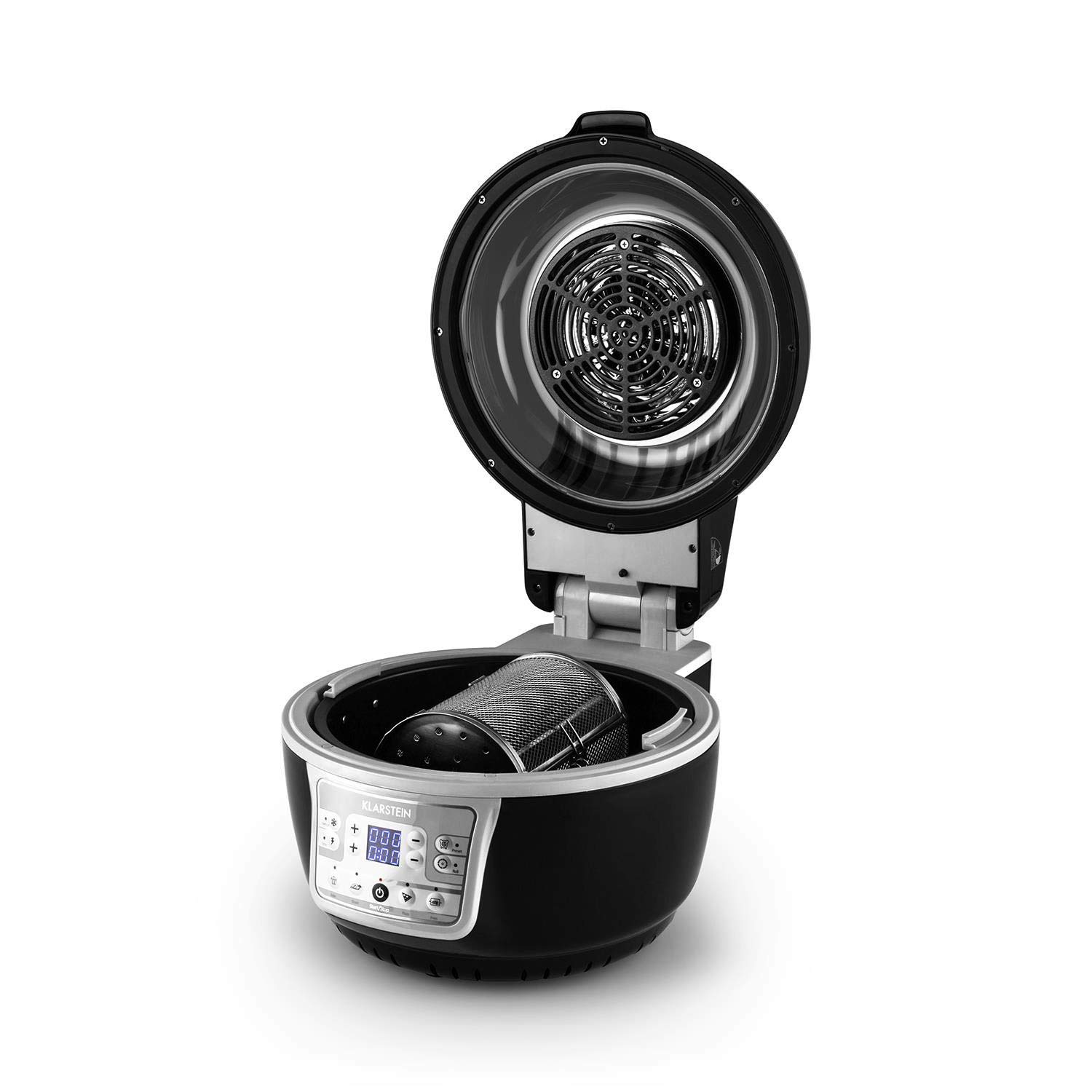 Klarstein VitAir Turbo Frytkownica beztłuszczowa - 1400 W frytkownica, Airfryer z komorą 10 litrów, 50 do 230 °C, Timer, Element halogenowo-podczerwony, Design kopułowy, czarno-szara