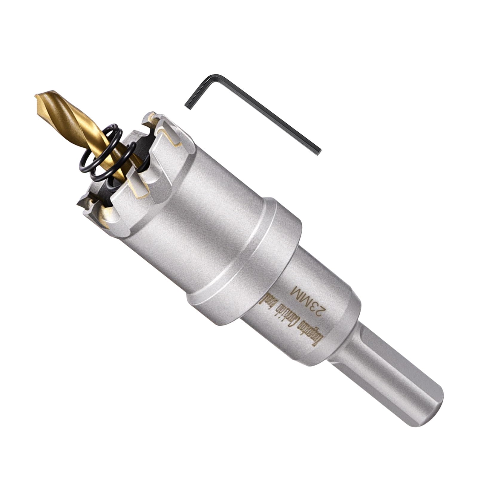 METALLIXITY Hole Saw 23mm (29/32"), Heavy Duty Tungsten Carbide with Center Drill Bit Hex Key Spring - Hole Cutters for Thick Stainless Steel Steel Metal Plates. Silver