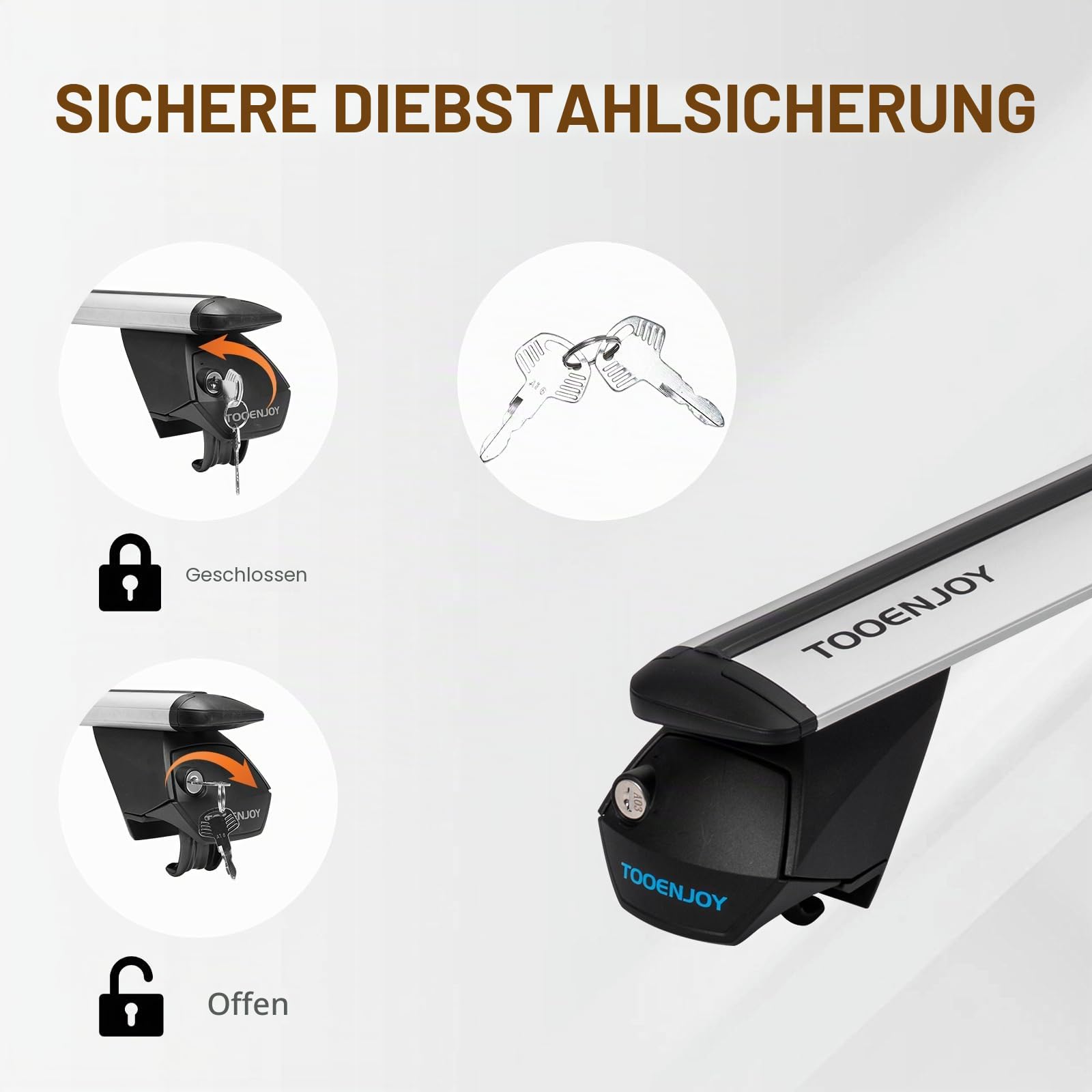 COWVIE 119 cm Aluminium Dachträger-Querstangen für erhöhte Seitenschienen, verstellbare Ladeträger mit Schlüsselverriegelung, Traglast 90 kg, Silber