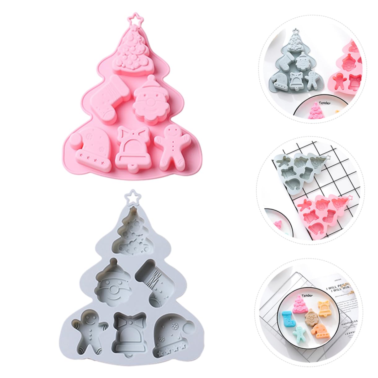 MAGICLULU 6pezzi Stampo Per Torte Di Natale Design Albero Di Natale Mold Flessibile Per Dolci Biscotti e Saponi Fatti Mano Colori