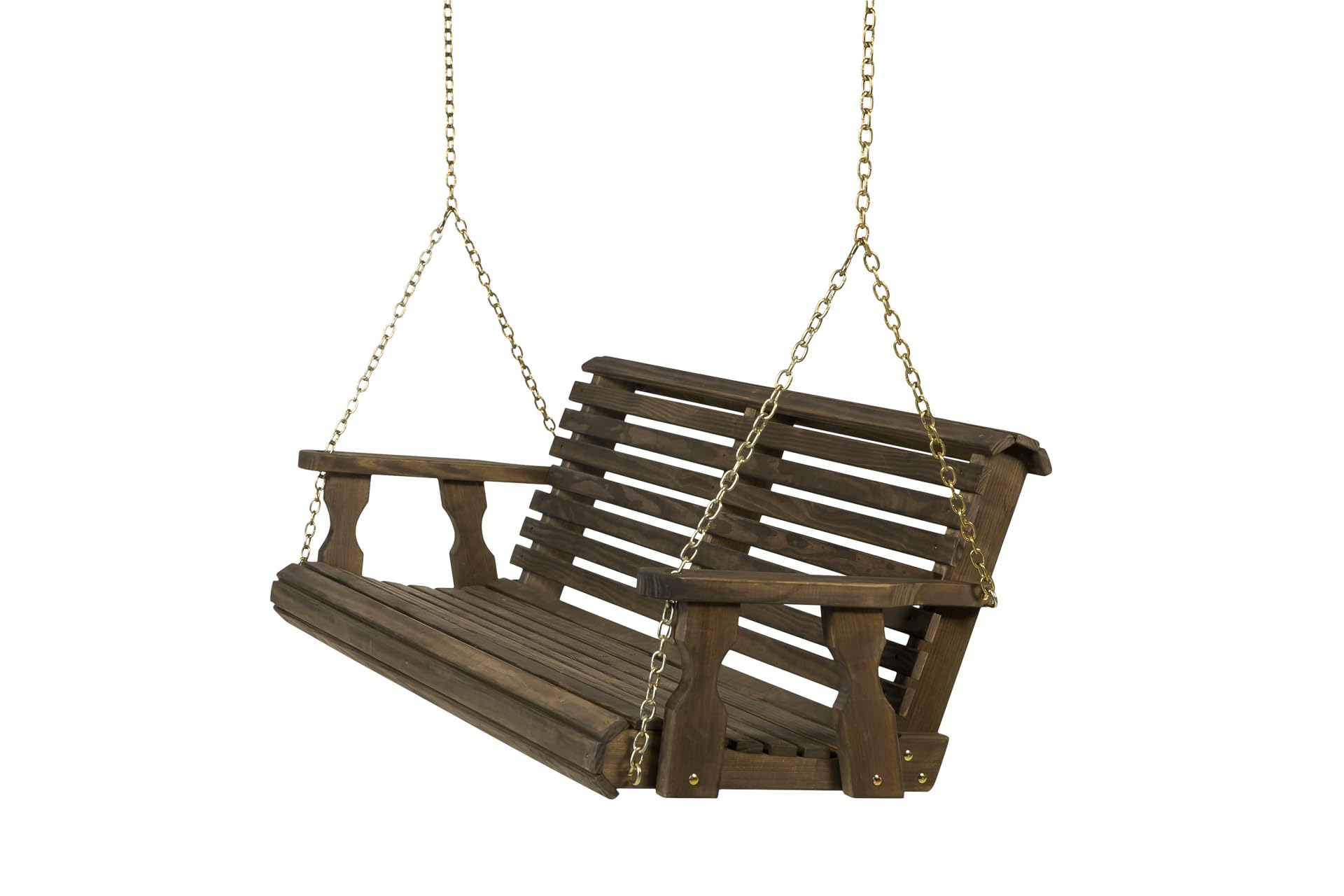Amish Casual Heavy Duty 700 Lb Capacity Porch Swing (5 Foot, Dark Walnut Stain) – Wooden Outdoor Roll Back Swing with Hanging Chains – Amish Made in the USA