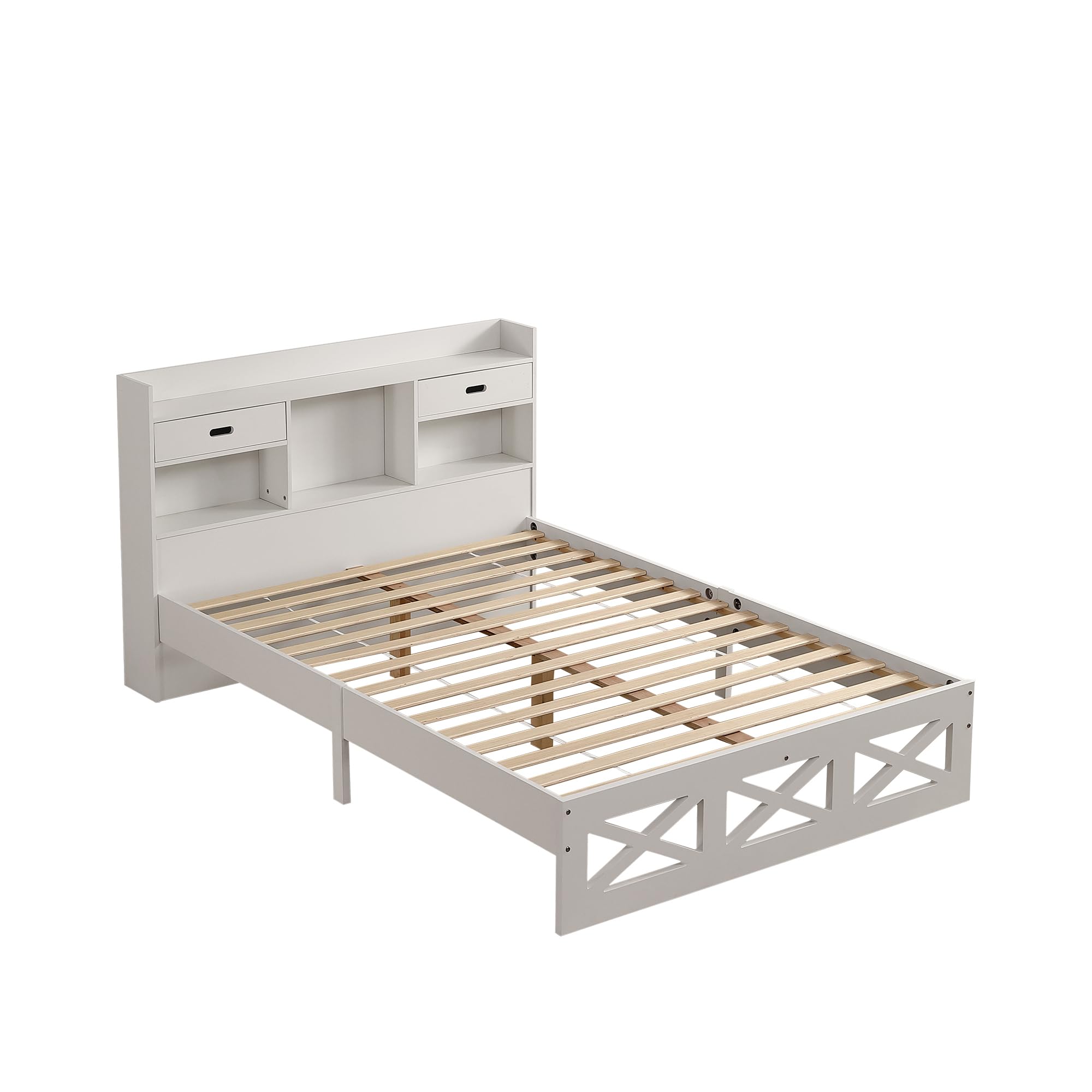 Set completo per camera da letto, letto in legno+comodino+cassettiera, 140 x 200 cm, letto matrimoniale con funzione di conservazione, comodino con 2 cassetti e uno scomparto, MDF, bianco (letto in
