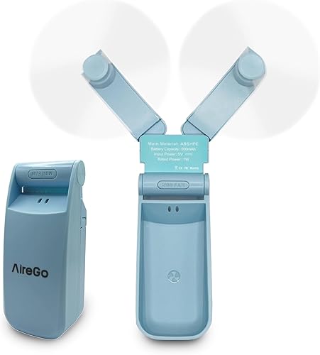 Miniatura 1 de Mini ventilador de mano portátil, plegable, batería recargable de EE. UU., dos velocidades de viento, viajes, al aire libre, deportes, oficina (azul)