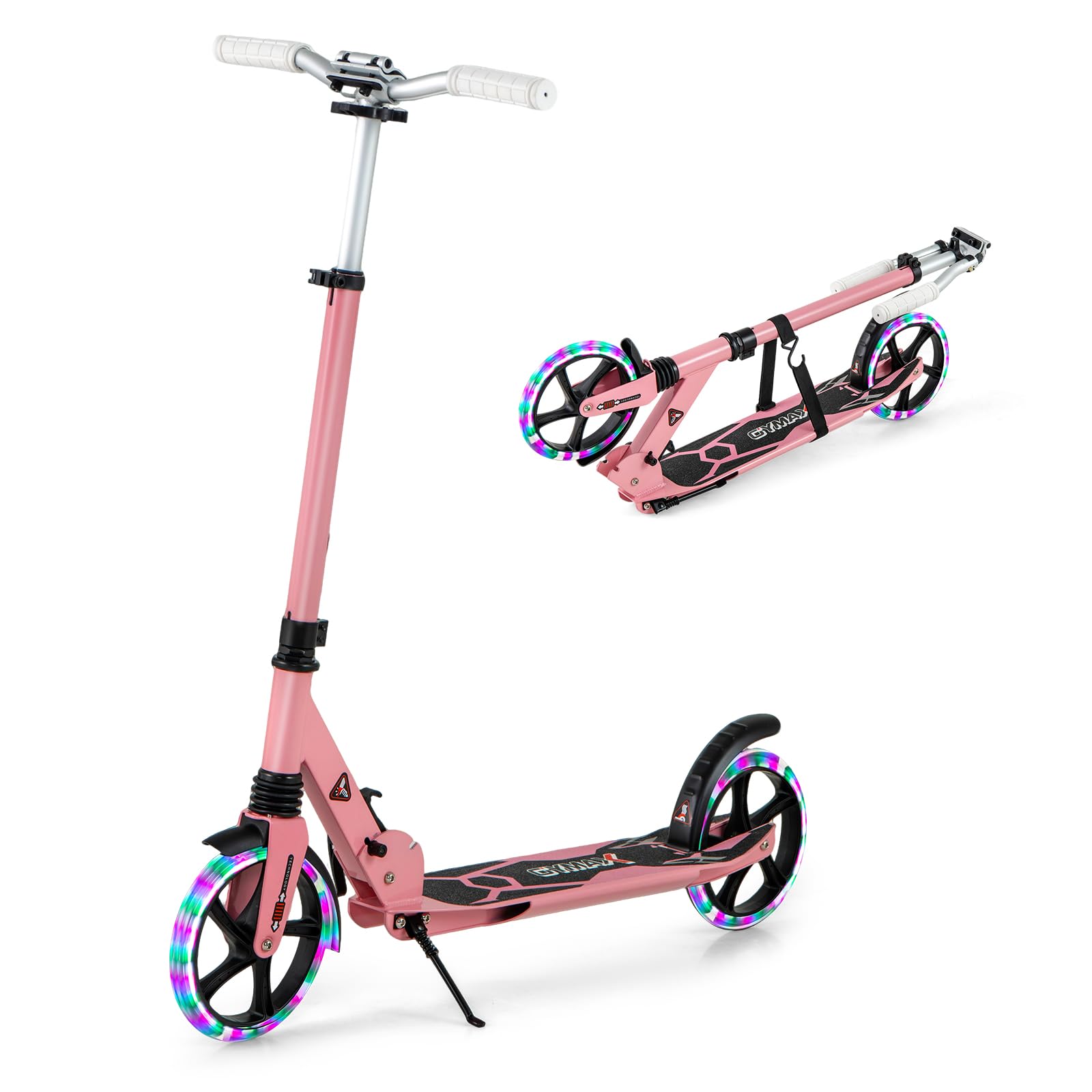 COSTWAY Patinete para Niños Más de 8 Años, Patinete Plegbale con Luces LED y Ruedas en PU Silenciosas 200mm XXL, Altura Regulable, Superficie Antideslizante y Freno de Pedal, Scooter Adulto