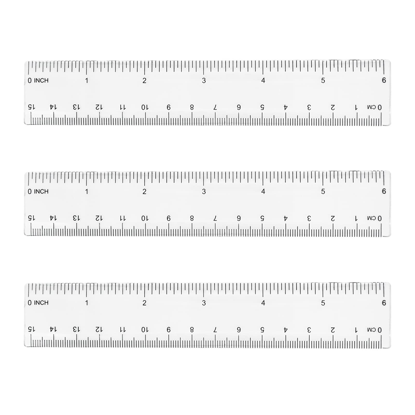 Mebamce 3 Pack Clear Plastic Ruler 6Inch Shatter Resistant Metric Transparent Straight Measuring Ruler Tool for Student School Office - 15cm