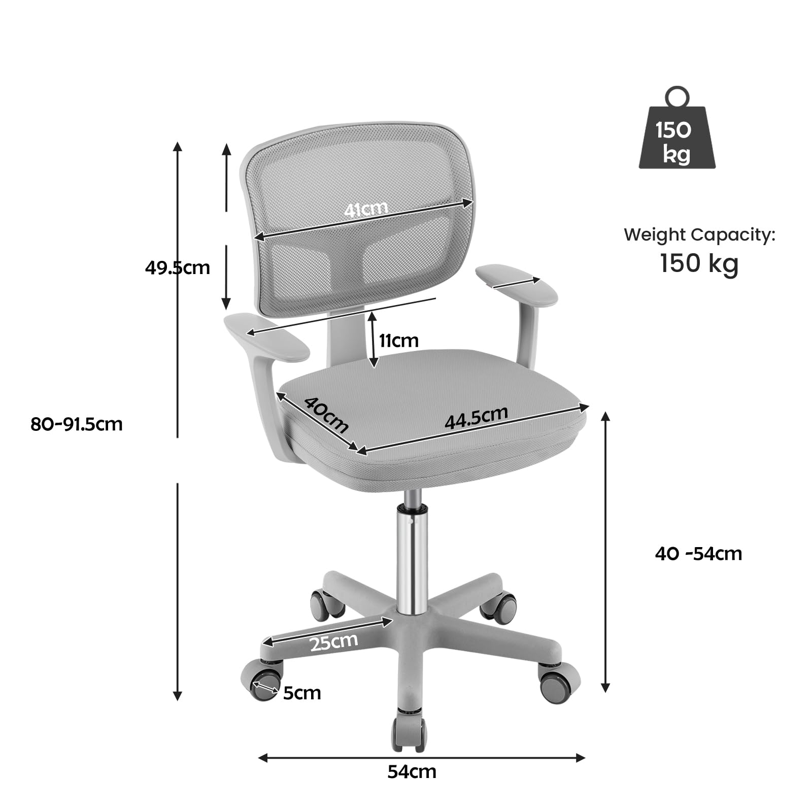 LIFEZEAL Silla de Oficina Infantil giratoria, Silla de Oficina Infantil Ajustable en Altura, sillón niño niña ergonómica con Ruedas, de 3 a 10 años, Carga 150 kg (Gris)