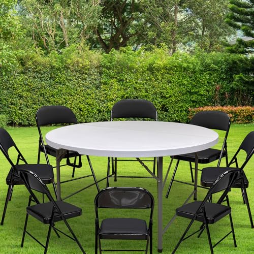 CAMP SOLUTIONS 4.5FT Round Table, Round Folding Table 54 inches, Bifold Round Table, Plastic Dining Table, Event Commercial Table for Wedding, Party, Garden, Patio