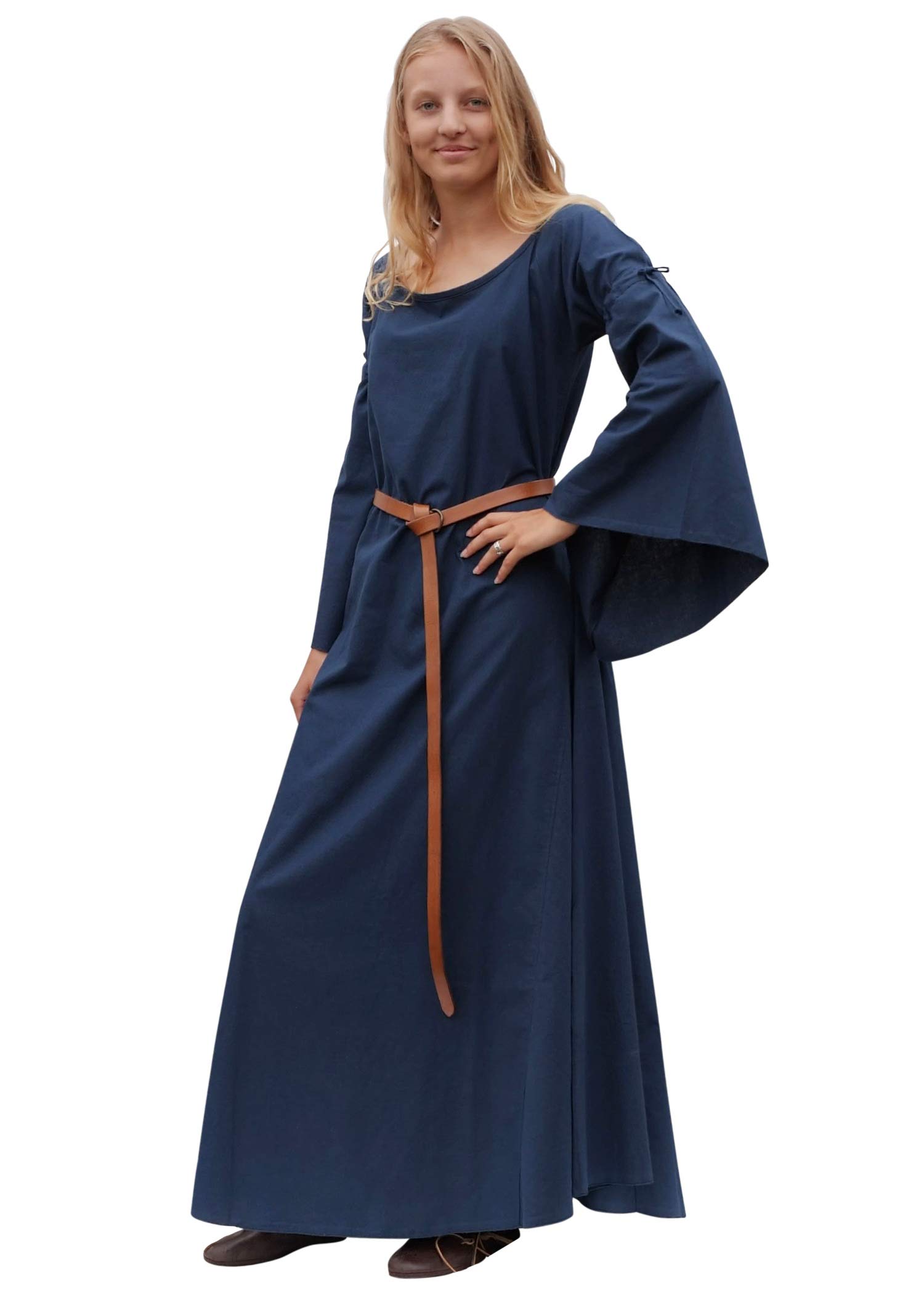 Battle-Merchant Mittelalterkleid Burglinde mit Trompetenärmeln lang aus Baumwolle S-XXL in div. Farben - Wikingerkleid Mittelalter Wikinger LARP Kleid