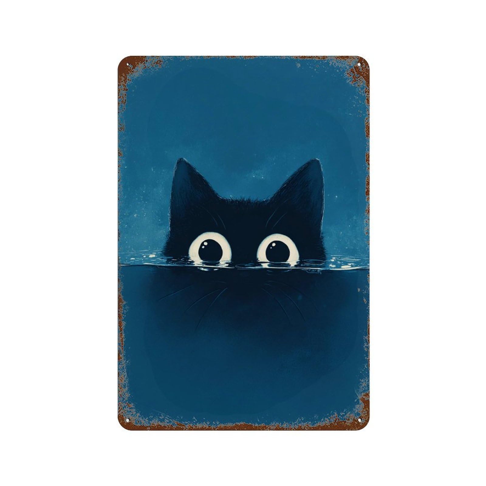 Garage Style Curious Cat Eyes Distressed Metal Wall Sign 11.8"x7.9", Farmhouse Wall Decor for Bar And Workshop