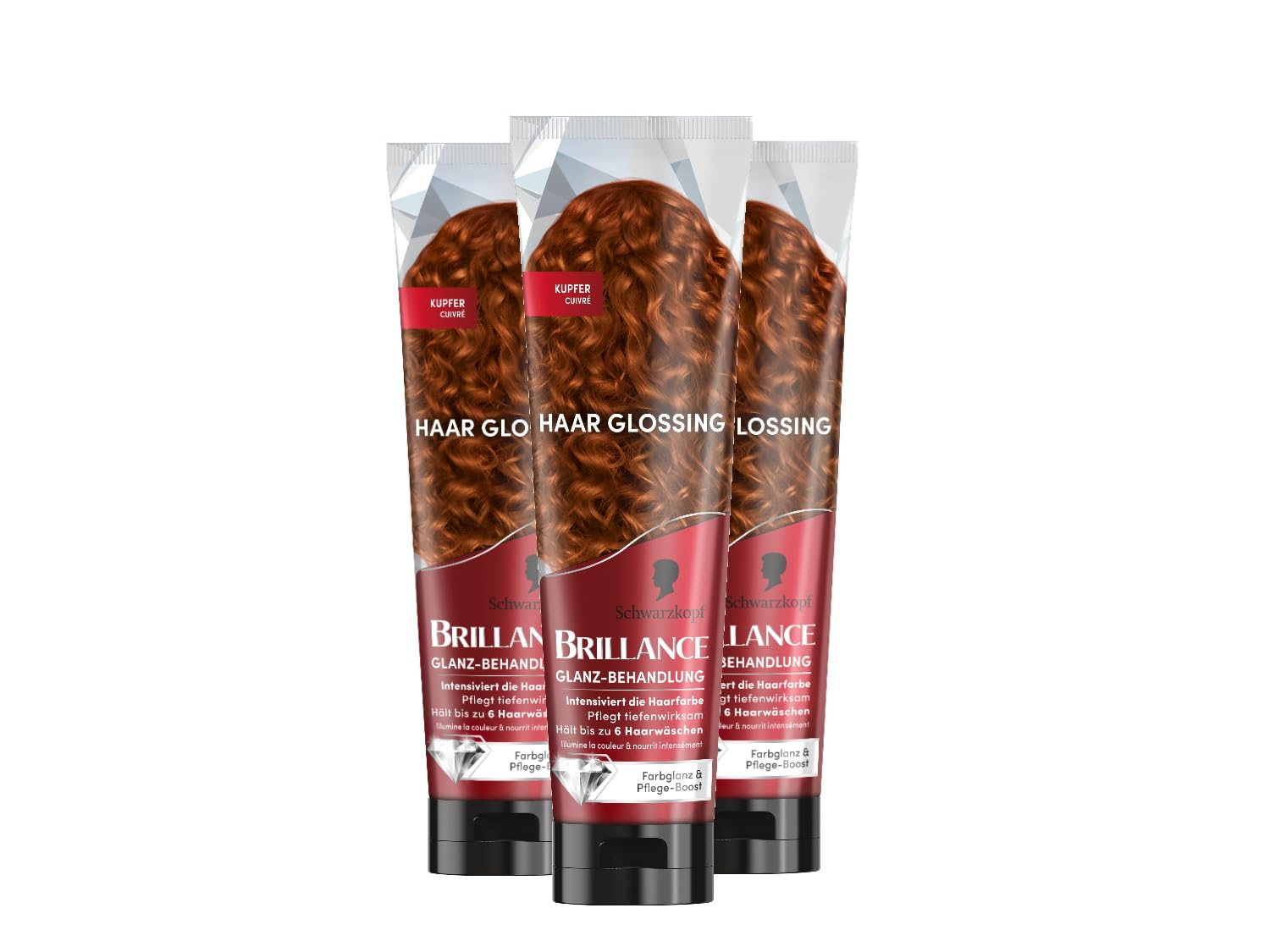 Brillance Glanz-Behandlung, Haar Glossing Kupfer (3x 150 ml), pflegt und intensiviert die Haarfarbe, kann wie eine Haarmaske angewendet werden, hält bis zu 6 Haarwäschen