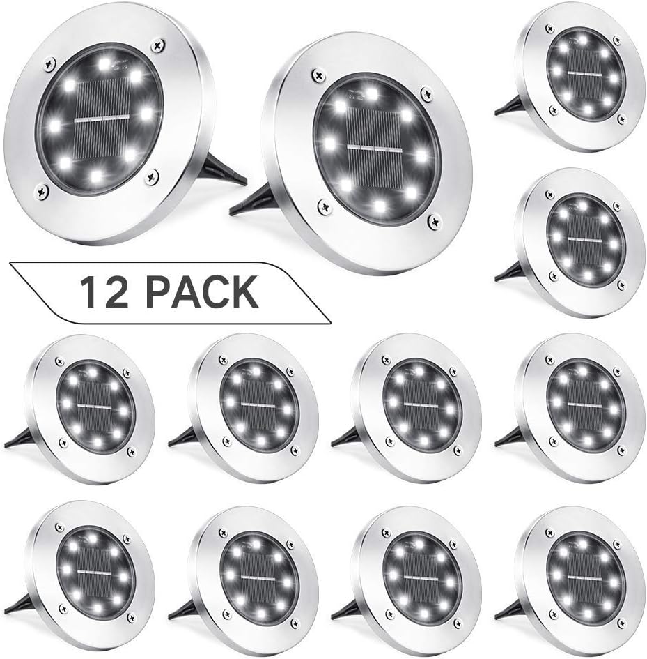 Joomer Solar Ground Lights, 12 Pack 8 LED Solar Pathway Lights Waterproof InGround Outdoor