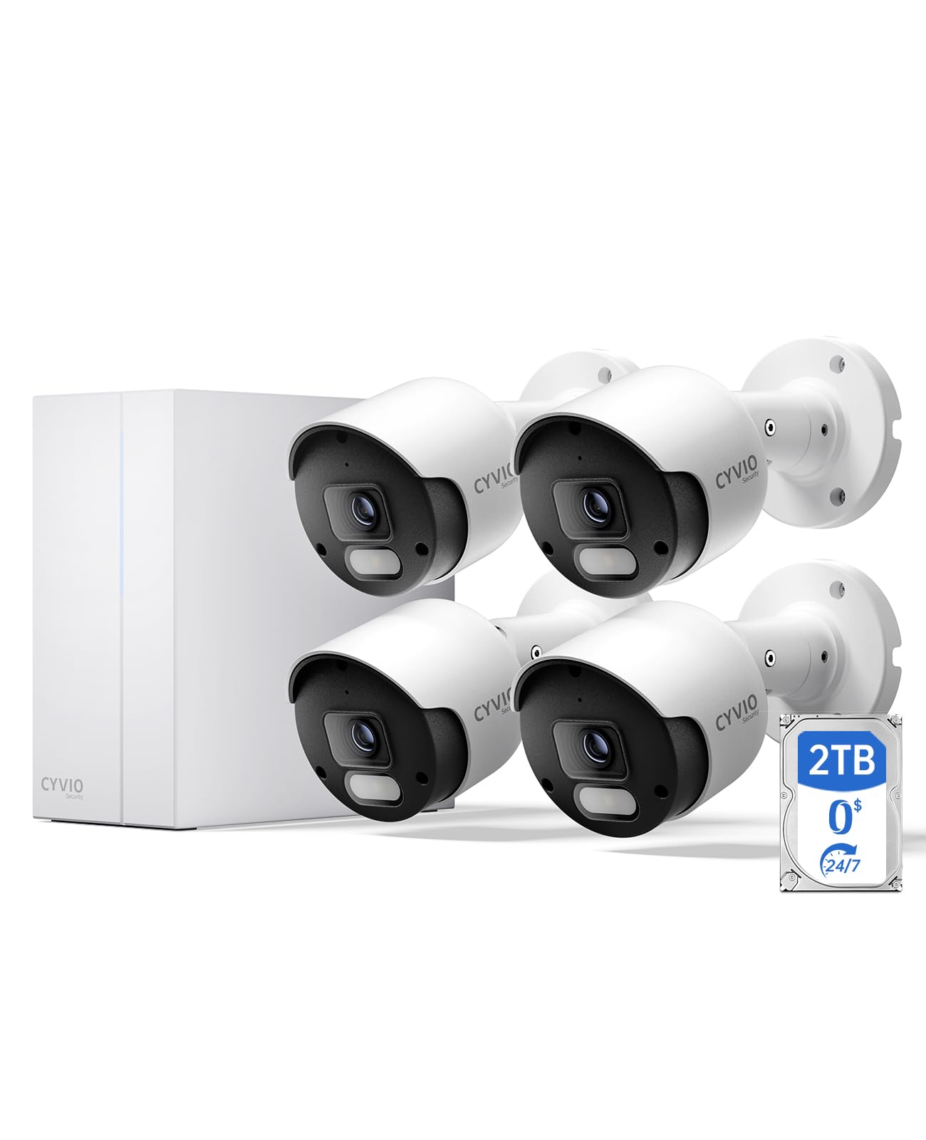 4K PoE Security Camera System, Metal Housing, 2TB HDD NVR, 4-Cam Kit