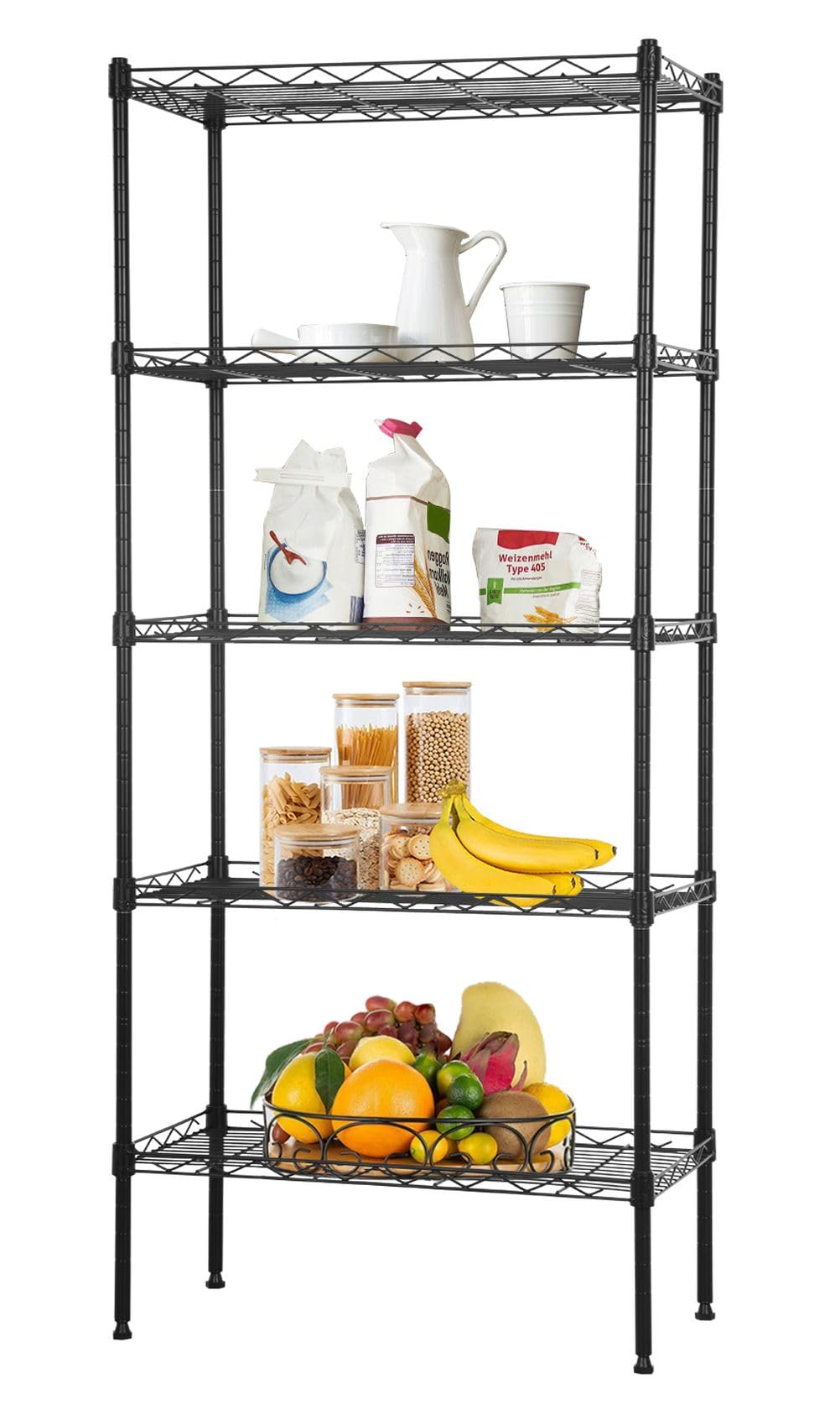 5 Tier Storage Shelves, Adjustable Wire Shelf Rack 21.5 x 11.6 x 47.6