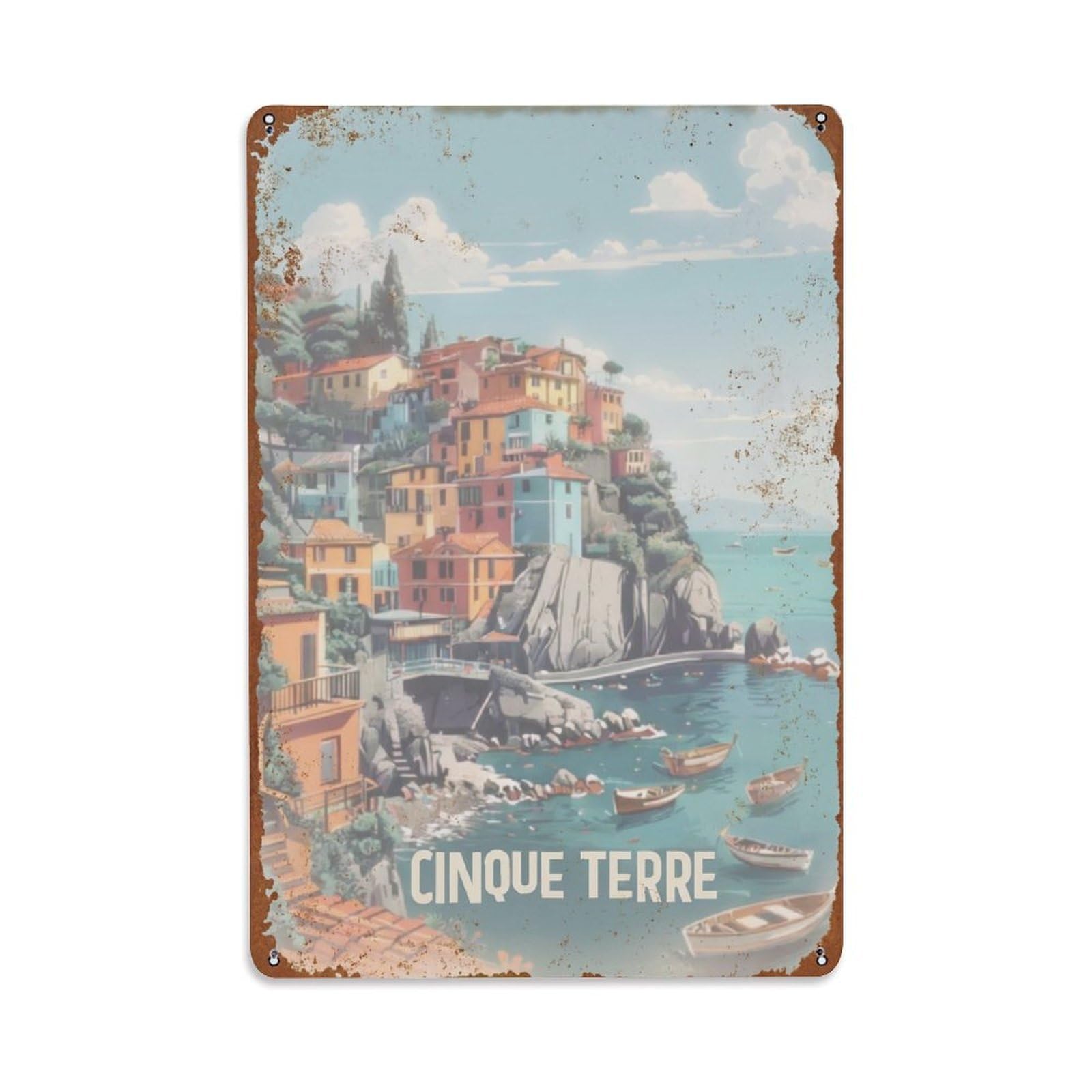 Metal Tin Sign Cinque Terre Italy Vintage Travel
