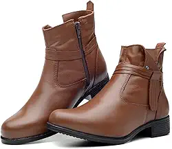 Bota Feminina Cano Curto em Couro Legítimo com Ziper