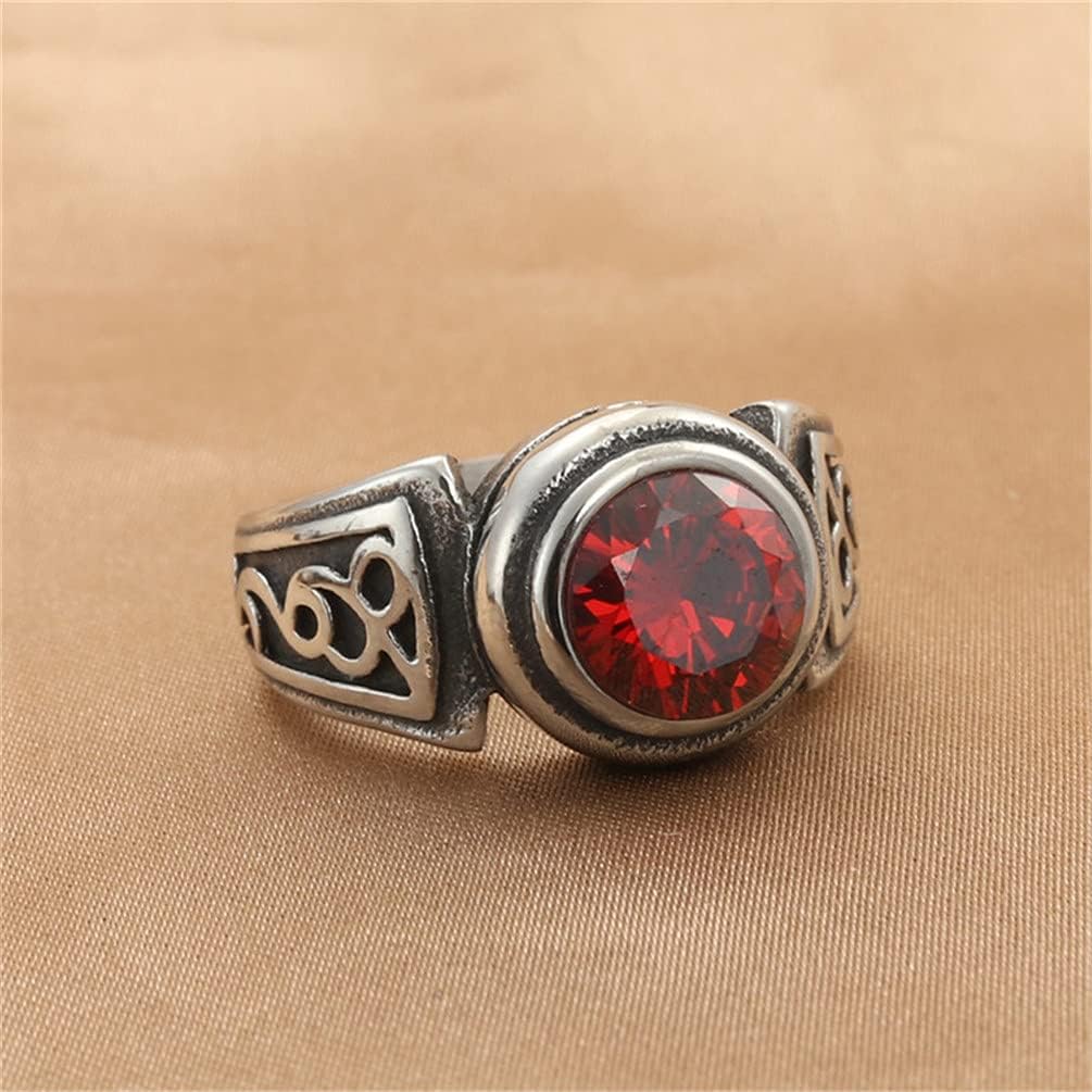 PAMTIER Unisex Stainless Steel Silver Vintage Classic Round Gemstone Signet Biker Wedding Ring
