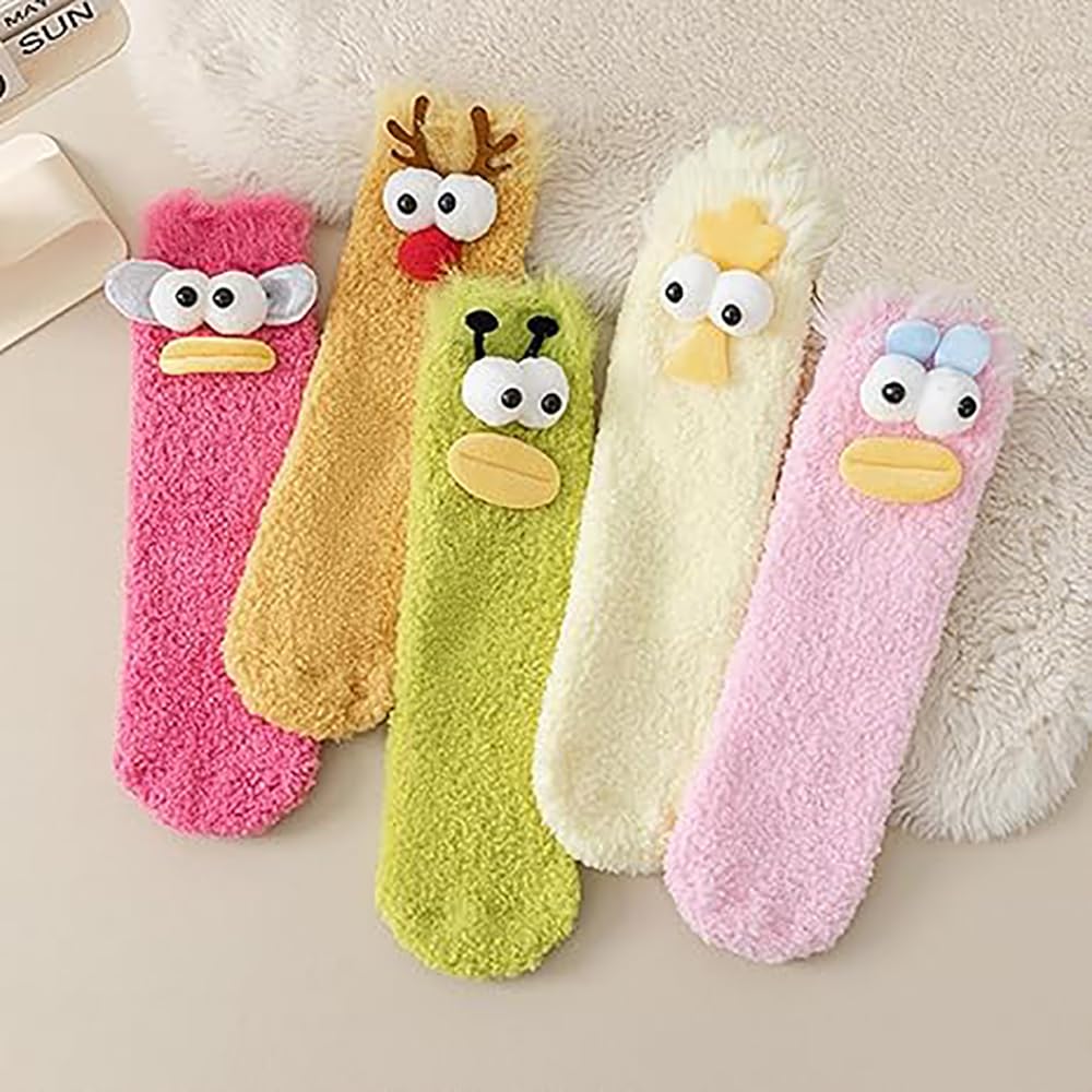 LNBLAKBXBD Coral Velvet Three-Dimensional Quirky Socks,Velvet Cartoon Monster Socks,Velvet Cartoon Monster Socks (5pcs-A)