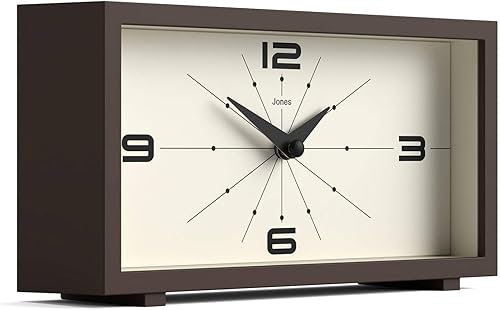 Miniatura 2 de JONES CLOCKS Reloj de escritorio 'Odeon'  Diseño rectangular moderno en marrón, aspecto retro elegante para estante, mesa, mantel o mesita de noche