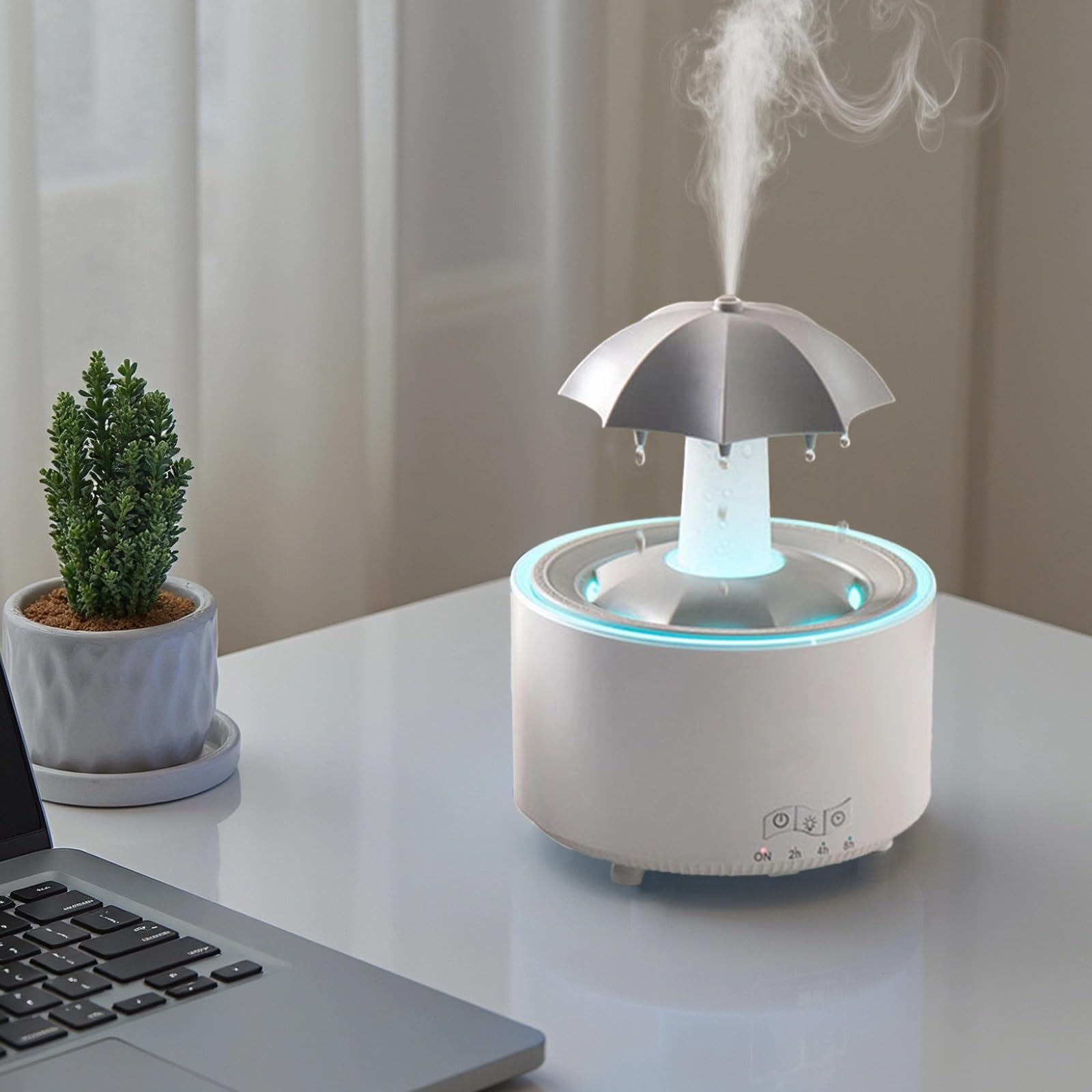 Umidificatore a goccia d'acqua per camera da letto, 300 ml, diffusore di oli essenziali, umidificatori per camera da letto, luci a 7 colori, spegnimento automatico, 13,4 x 13,4 x 18,2 cm