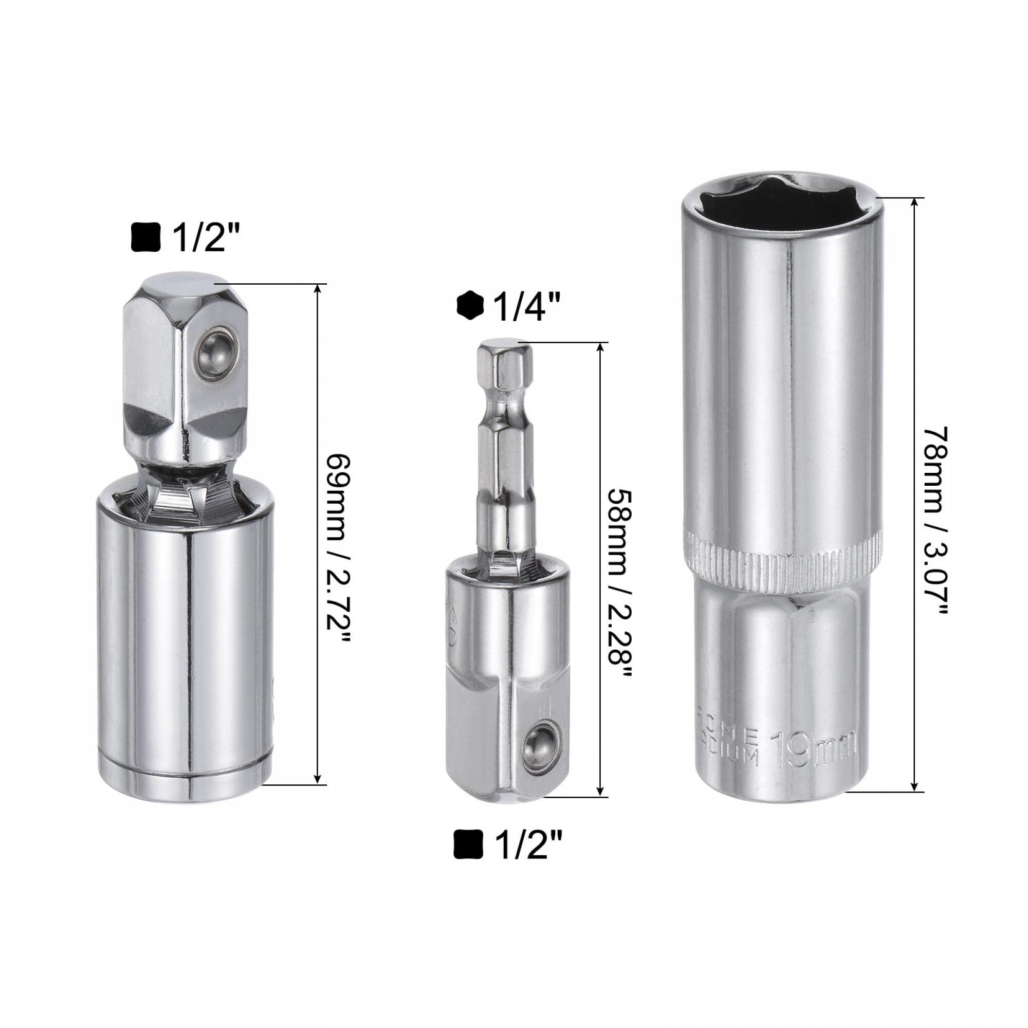 Steckschlüssel-Zubehör-Set – 19 Mm Sechskant-Schlagnuss & Adapter, 30,5 Cm Lang, Aus CR-V-Stahl