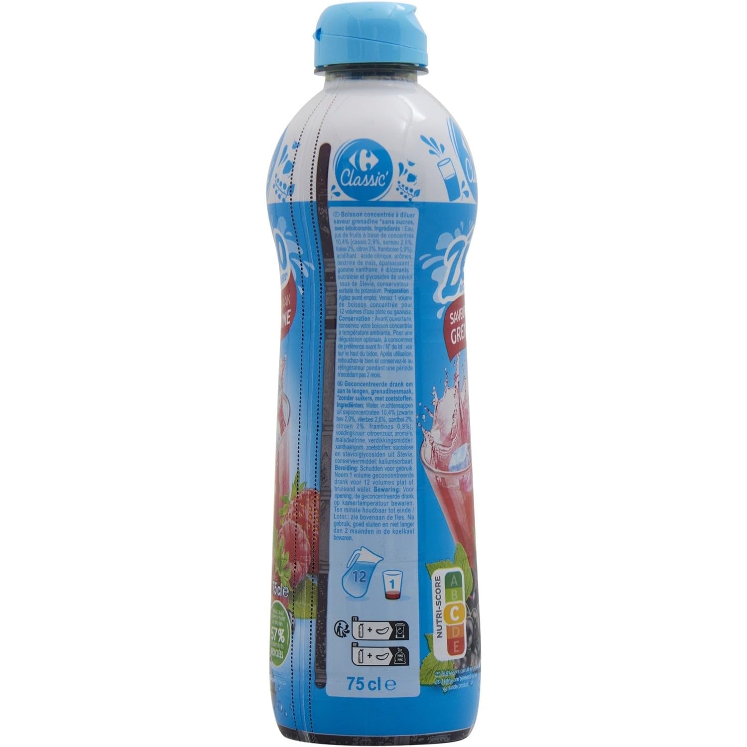 Saveur grenadine sans sucre pour des boissons rafraîchissantes au quotidien — CARREFOUR CLASSIC' Sirop Grenadine Zéro Sucre, Flacon 75cL - Lot de 3