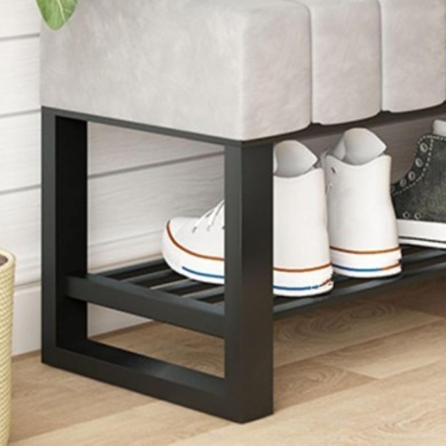 Household Shoe Changing Stool in Front of The Door, Shoe Rack Stool, Simple Shoe Changing Stool in Front of The Door, One-Piece Stool That Can Sit and Change Shoes, Gray/Checkered/