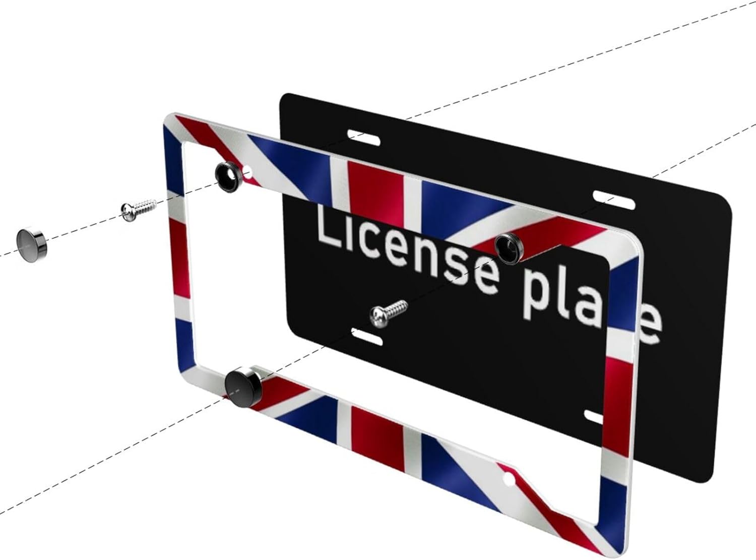 British United Kingdom Flag License Plate Frame - 2 Pack Personalized Union Jack License Plate Holder Aluminum Metal Car Tag Cover with 4 Holes Decoration for US Vehicle Standard for Women Men