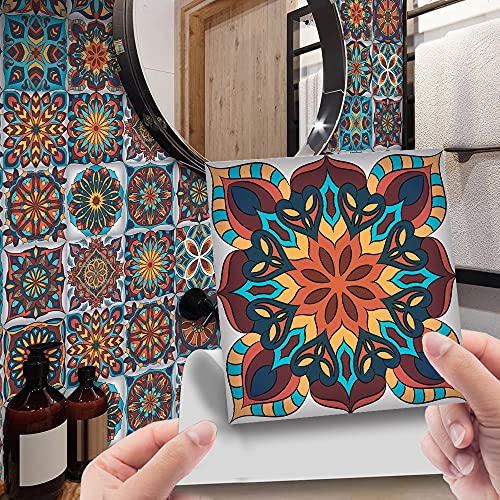 Hiseng 24 Pezzi Adesivi per Piastrelle per Mobili e Pareti, Hiser Mosaico Stile Impermeabile Adesivo da Parete Autoadesive Rotoli Carta per Cucina Bagno Casa Decorativo (Marrone,10x10cm)