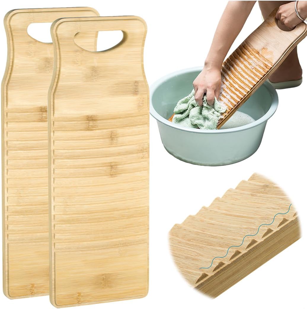 2Pcs Bamboo Hand Washboards, Anti-Slip Scrubbing Board For Laundry, Vintage Hanging Design Washboard For Small Tasks, Eco-Friendly Household Tool,
